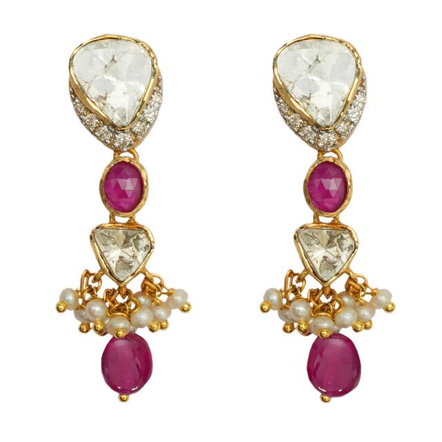 Traditional Elegance – 18K Gold Ruby & Diamond Necklace Set